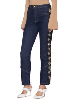 Front View - Click To Enlarge - 73052 - 'Sapphire' embellished outseam raw jeans