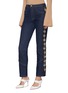 Front View - Click To Enlarge - 73052 - 'Sapphire' embellished outseam raw jeans