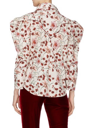 Back View - Click To Enlarge - 73052 - 'Florecer' puff shoulder floral print shirt