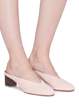 Figure View - Click To Enlarge - GRAY MATTERS - 'Mildred' geometric heel suede mules