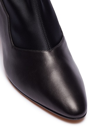 Detail View - Click To Enlarge - GRAY MATTERS - 'Diamante' geometric heel satin panel leather boots