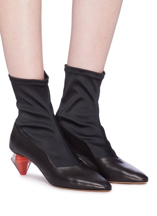 Figure View - Click To Enlarge - GRAY MATTERS - 'Diamante' geometric heel satin panel leather boots