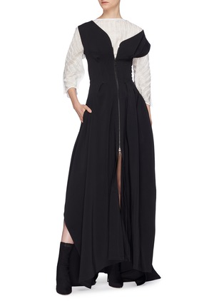 Figure View - Click To Enlarge - MATICEVSKI - 'Shadowed' convertible belted asymmetric shoulder zip coat gown