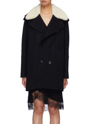 Main View - Click To Enlarge - NEIL BARRETT - Shearling collar double breasted melton coat