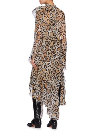 Back View - Click To Enlarge - PETAR PETROV - 'Dreya' tie neck ruffle drape leopard print dress