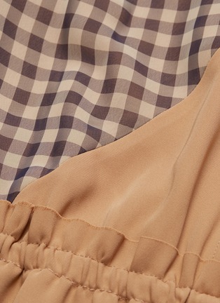 Detail View - Click To Enlarge - ROKH - Gingham check panel drape cuff pussybow dress