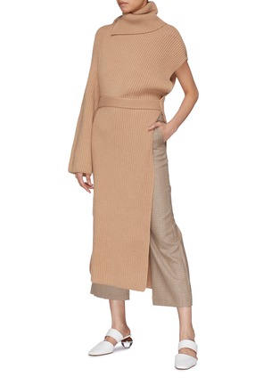 Figure View - Click To Enlarge - ROSETTA GETTY - Asymmetric tie waist cashmere rib knit turtleneck tunic