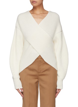 Main View - Click To Enlarge - ROSETTA GETTY - Cross front cashmere rib knit sweater