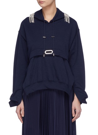 Main View - Click To Enlarge - COLLINA STRADA - Embellished shoulder grommet drape hoodie