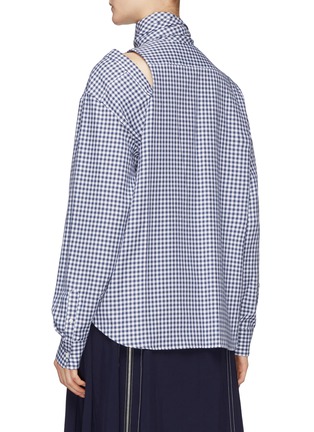 Back View - Click To Enlarge - TOGA ARCHIVES - Tie collar cutout shoulder gingham check shirt