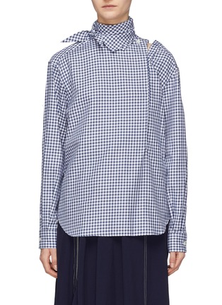 Main View - Click To Enlarge - TOGA ARCHIVES - Tie collar cutout shoulder gingham check shirt