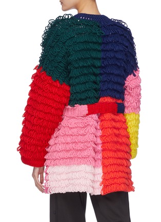 Back View - Click To Enlarge - MIRA MIKATI - Colourblock patchwork loop knit belted oversized open coat