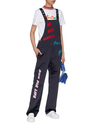 Figure View - Click To Enlarge - MIRA MIKATI - Slogan patch satin dungarees