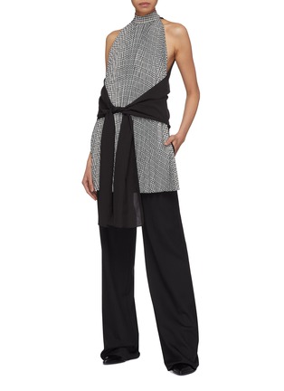 Figure View - Click To Enlarge - TOME - Sash tie waist pleated houndstooth panel sleeveless top