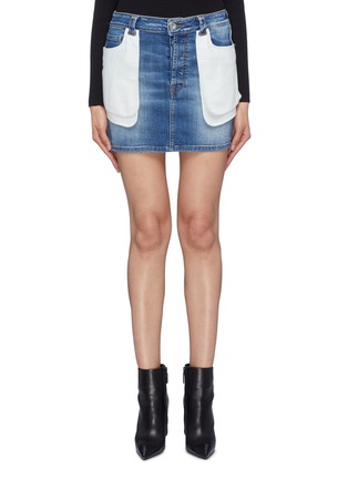 Main View - Click To Enlarge - BEN TAVERNITI UNRAVEL PROJECT  - Contrast layered pocket panel washed denim skirt