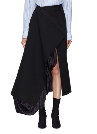 Main View - Click To Enlarge - Y/PROJECT - Drape lining asymmetric hem wrap wool twill skirt