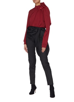 Figure View - Click To Enlarge - Y/PROJECT - Gathered drape panel pinstripe skinny suiting pants