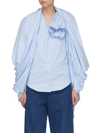 Main View - Click To Enlarge - Y/PROJECT - Gathered drape shoulder convertible twill blouse