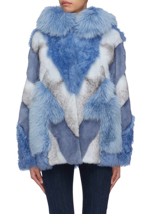 Main View - Click To Enlarge - YVES SALOMON - Colourblock fox mink fur panel shearling jacket