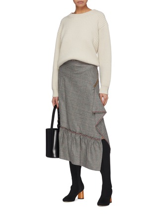 Figure View - Click To Enlarge - ROLAND MOURET - 'Barnette' ruffle drape asymmetric houndstooth check wool skirt