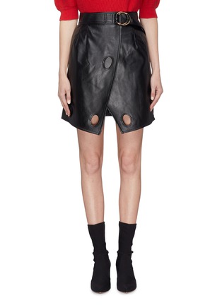 Main View - Click To Enlarge - SELF-PORTRAIT - Belted cutout faux leather wrap skirt