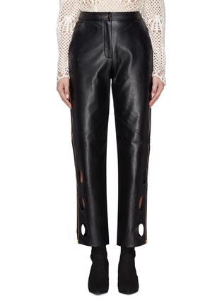 Main View - Click To Enlarge - SELF-PORTRAIT - Cutout cuff zip outseam faux leather pants