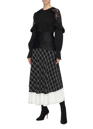 Figure View - Click To Enlarge - SELF-PORTRAIT - Ruched waist panel windowpane check midi skirt