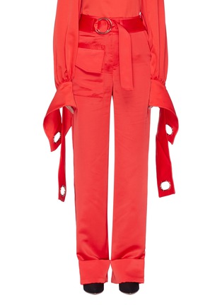 Main View - Click To Enlarge - SELF-PORTRAIT - Belted flap pocket satin pants