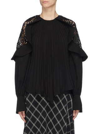Main View - Click To Enlarge - SELF-PORTRAIT - Ruffle lace shoulder pleated crepe top