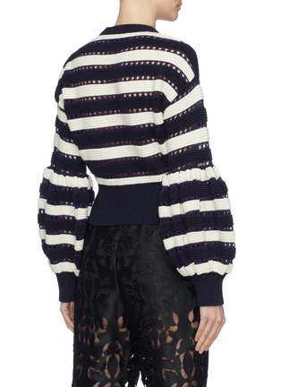 Back View - Click To Enlarge - SELF-PORTRAIT - Balloon sleeve cutout stripe sweater