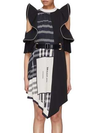 Main View - Click To Enlarge - SELF-PORTRAIT - Scarf print panel pleated ruffle dress