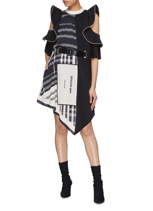 Figure View - Click To Enlarge - SELF-PORTRAIT - Scarf print panel pleated ruffle dress