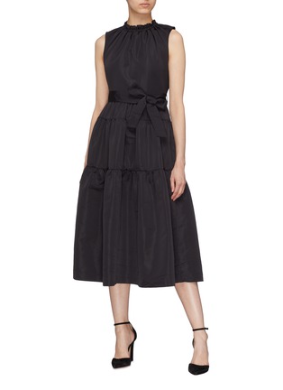 Figure View - Click To Enlarge - CO - Belted ruched tiered sleeveless dress