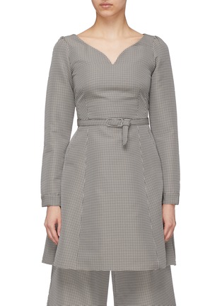Main View - Click To Enlarge - CO - Belted houndstooth flared dress