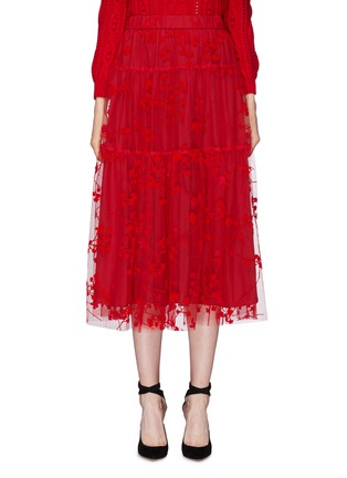 Main View - Click To Enlarge - CO - Floral velvet flock print tiered tulle skirt