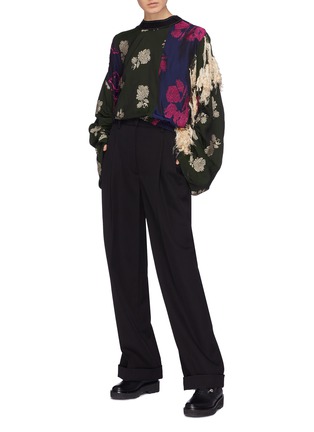 Figure View - Click To Enlarge - 3.1 PHILLIP LIM - Fringe ruched sleeve patchwork floral jacquard top