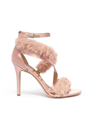Main View - Click To Enlarge - SAM EDELMAN - 'Adelle' faux fur strappy satin sandals