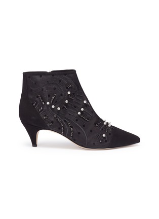 Main View - Click To Enlarge - SAM EDELMAN - 'Kami' suede panel embellished mesh ankle booties