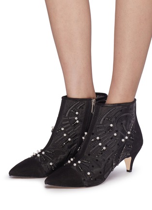 Figure View - Click To Enlarge - SAM EDELMAN - 'Kami' suede panel embellished mesh ankle booties