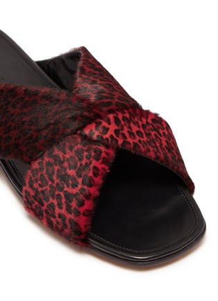 Detail View - Click To Enlarge - ALUMNAE - 'X-Slide' leopard print calfhair slide sandals