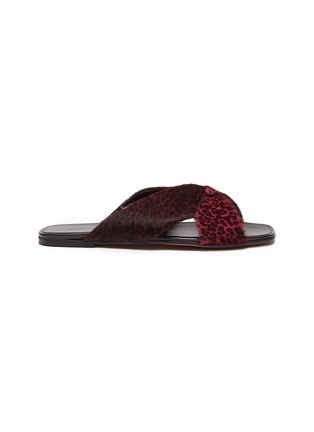 Main View - Click To Enlarge - ALUMNAE - 'X-Slide' leopard print calfhair slide sandals