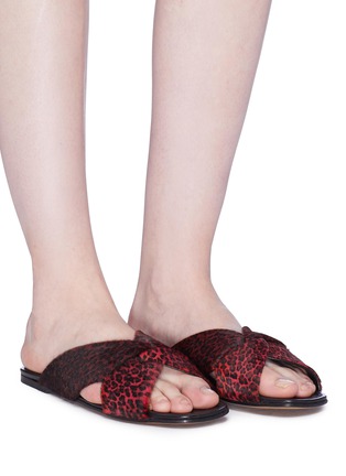 Figure View - Click To Enlarge - ALUMNAE - 'X-Slide' leopard print calfhair slide sandals