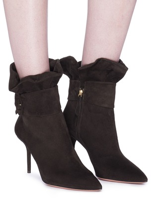 Figure View - Click To Enlarge - AQUAZZURA - 'Palace' ruffle buckled suede ankle boots