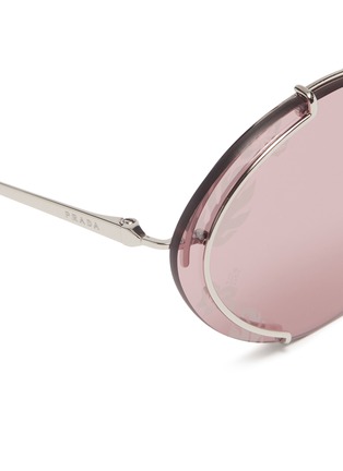Detail View - Click To Enlarge - PRADA - Floral lens metal oval sunglasses