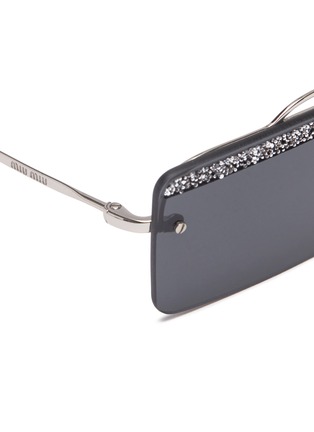 Detail View - Click To Enlarge - MIU MIU - 'Société' glitter beaded trim metal square rimless sunglasses