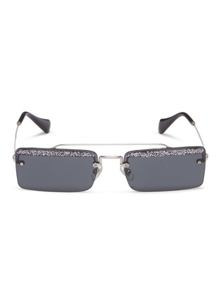 Main View - Click To Enlarge - MIU MIU - 'Société' glitter beaded trim metal square rimless sunglasses