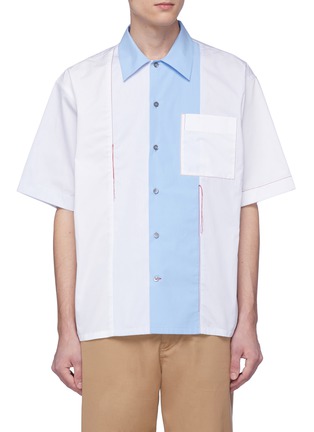 Main View - Click To Enlarge - MARNI - Contrast topstitching colourblock stripe short sleeve shirt