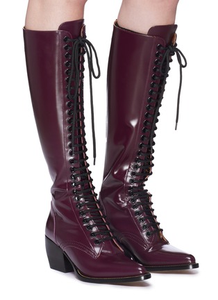 Figure View - Click To Enlarge - CHLOÉ - 'Rylee' lace-up knee high leather boots