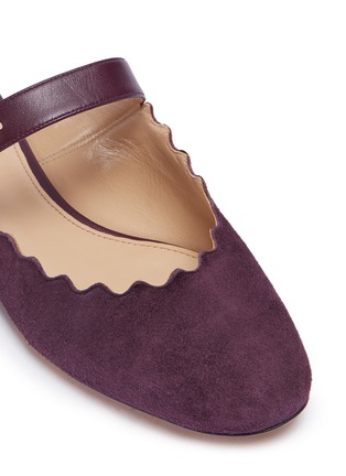 Detail View - Click To Enlarge - CHLOÉ - 'Lauren' scalloped suede Mary Jane slides