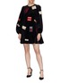 Figure View - Click To Enlarge - - - Mix slogan patch velvet peplum dress